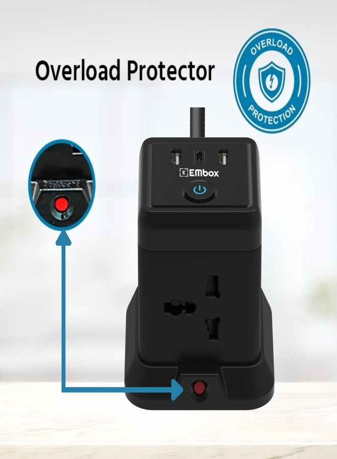 EMBOX لوحة تمديد EMBOX Cube مزودة بمنفذ USB من النوع C (2.4 أمبير) (شحن سريع 3.0) | لوحة تمديد بقدرة 2500 واط مزودة بمفاتيح | سلك تمديد مزود بمقابس عالمية، وغطاء أمان، وحماية من الحمل الزائد، بطول مترين - Image 5